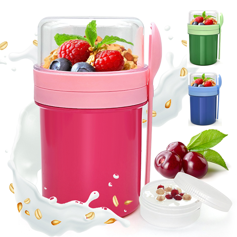 Food Storage Meals - Tragbarer Doppelschichtiger Overnight-Oats-Becher Auslaufsicherer Versiegelter Salat-Frühstücksbecher